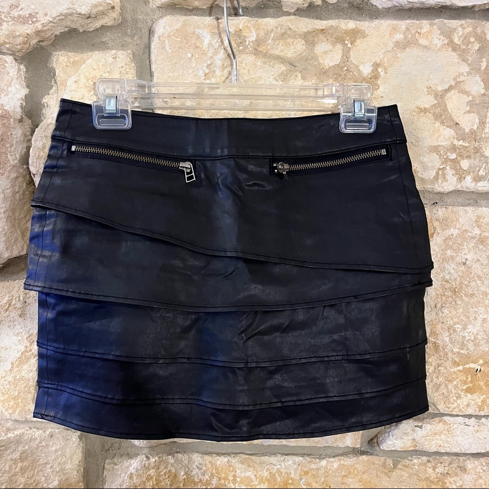 Affliction Black Premium Tiered Faux Leather Skirt Size 0